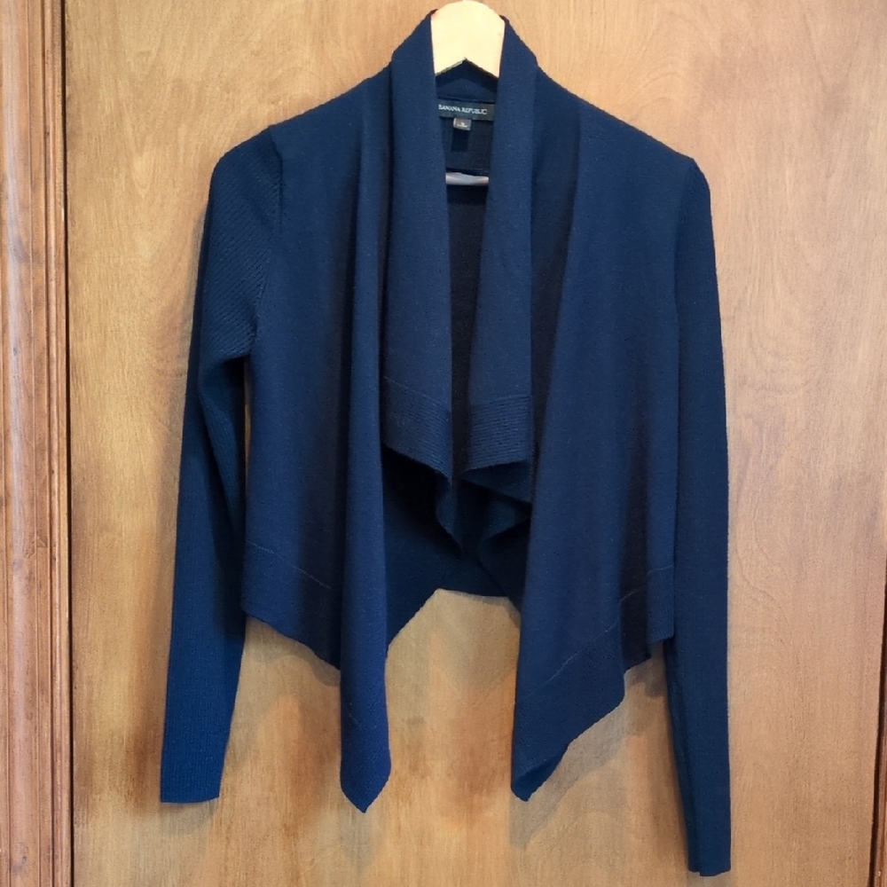 Banana Republic Wool Blend Open Front Drape Crop Cardigan In Preppy Navy Size S